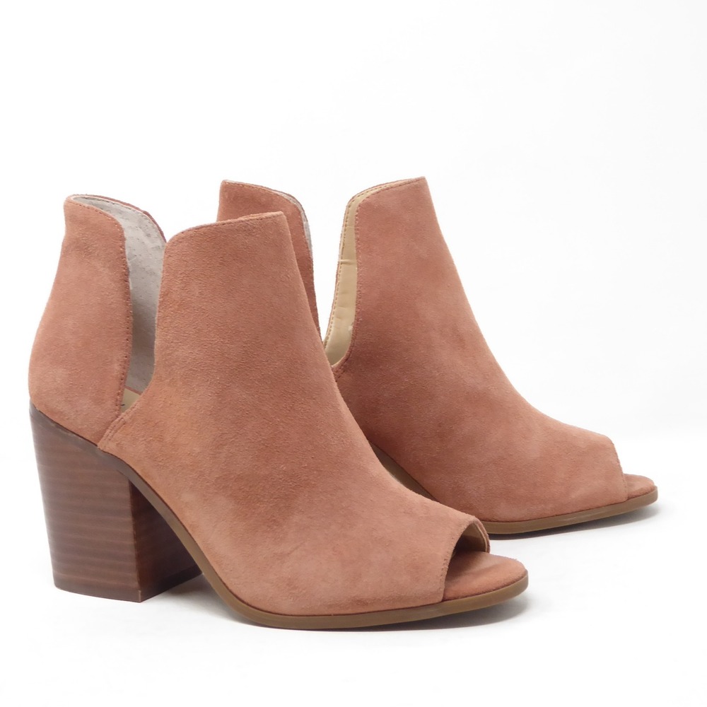 SOLE SOCIETY Charliece Suede Open Toe Booties Size 7.5M Block Heel Ankle Boots